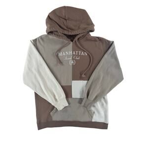 Hollister Mens Manhattan Social Club Patchwork Hoodie - Brown Cream - Medium